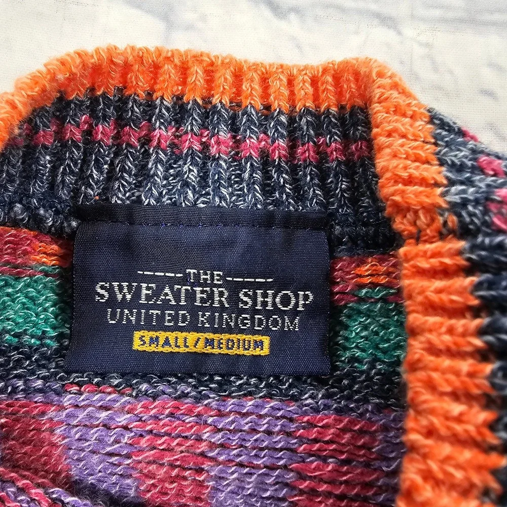 The Sweater Shop Knit Sweater Mens S/M Multicolor 90s Striped VINTAGE UK - Picture 15 of 16